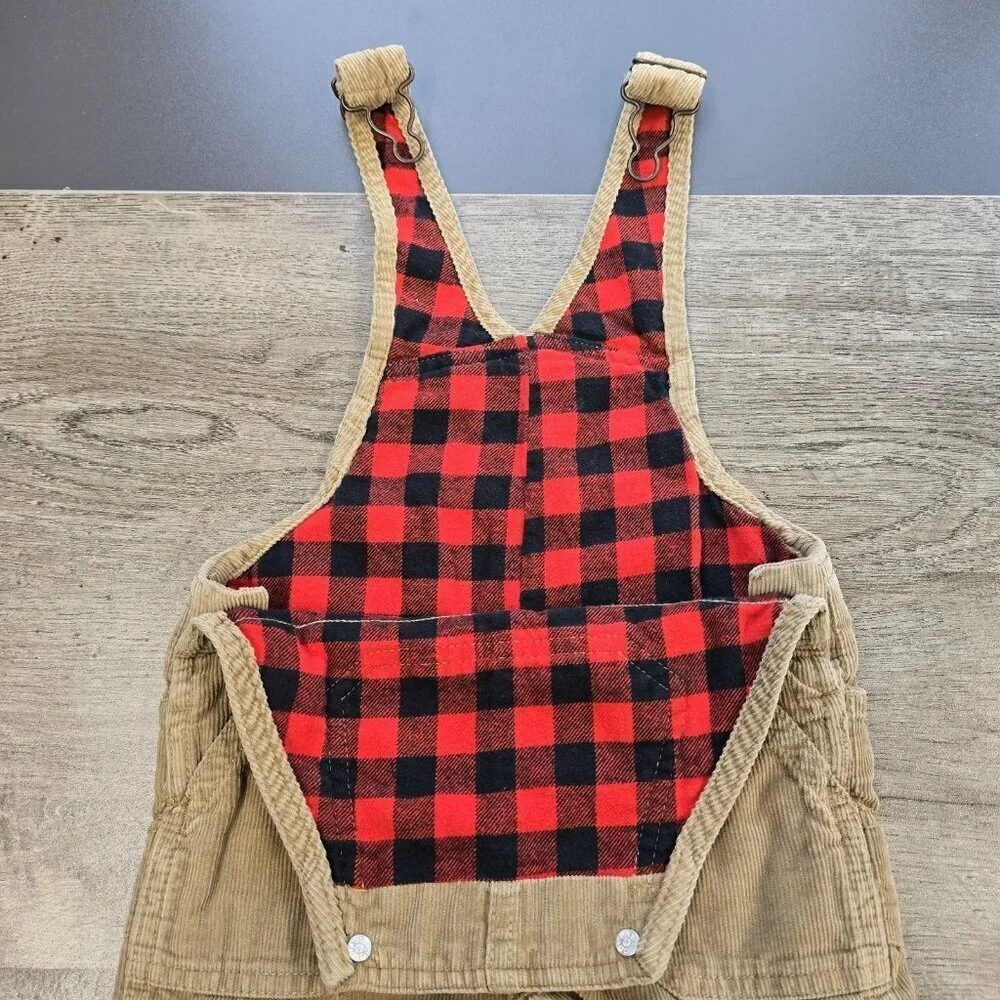 OshKosh Bgosh Corduroy Overalls Baby Size 12 Month Buffalo Check Plaid Lined